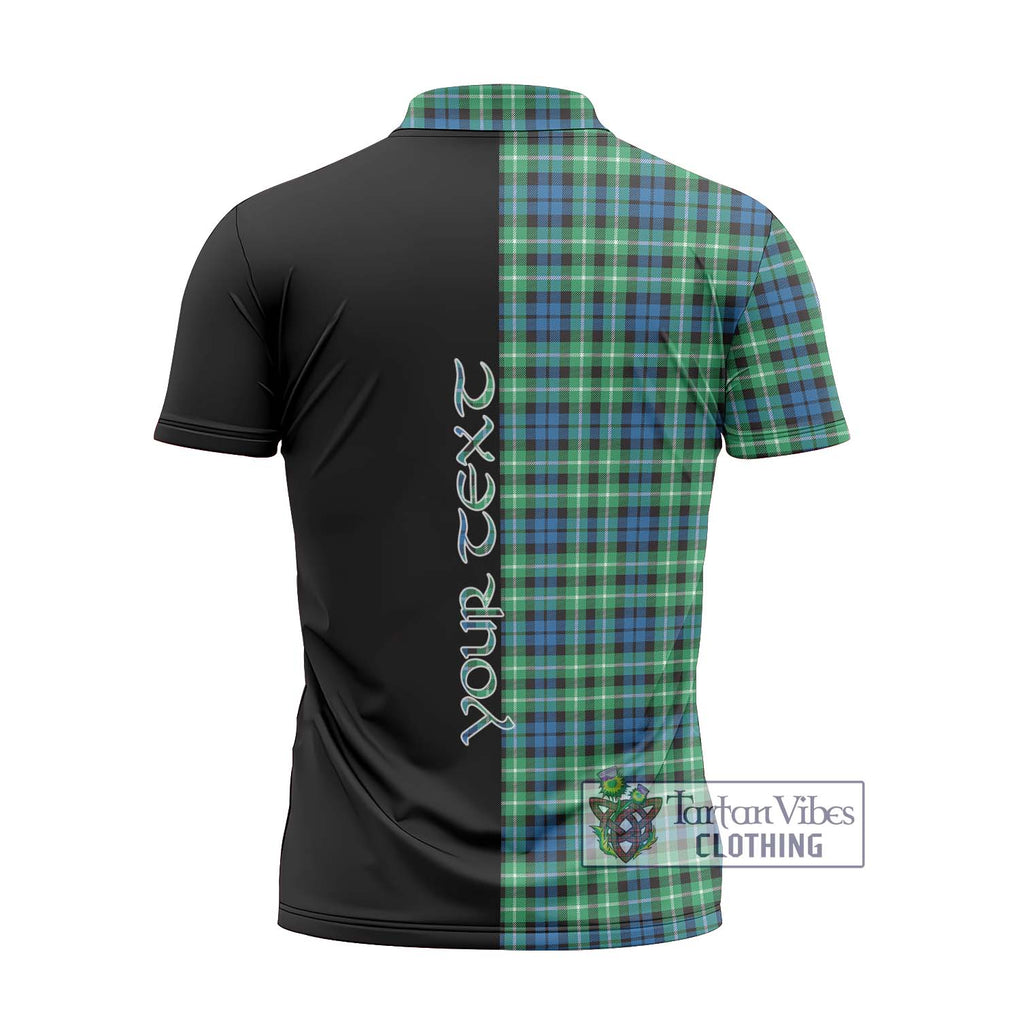 Graham Tartan Zipper Polo Shirt with Family Crest and Half Of Me Style - Tartanvibesclothing Shop