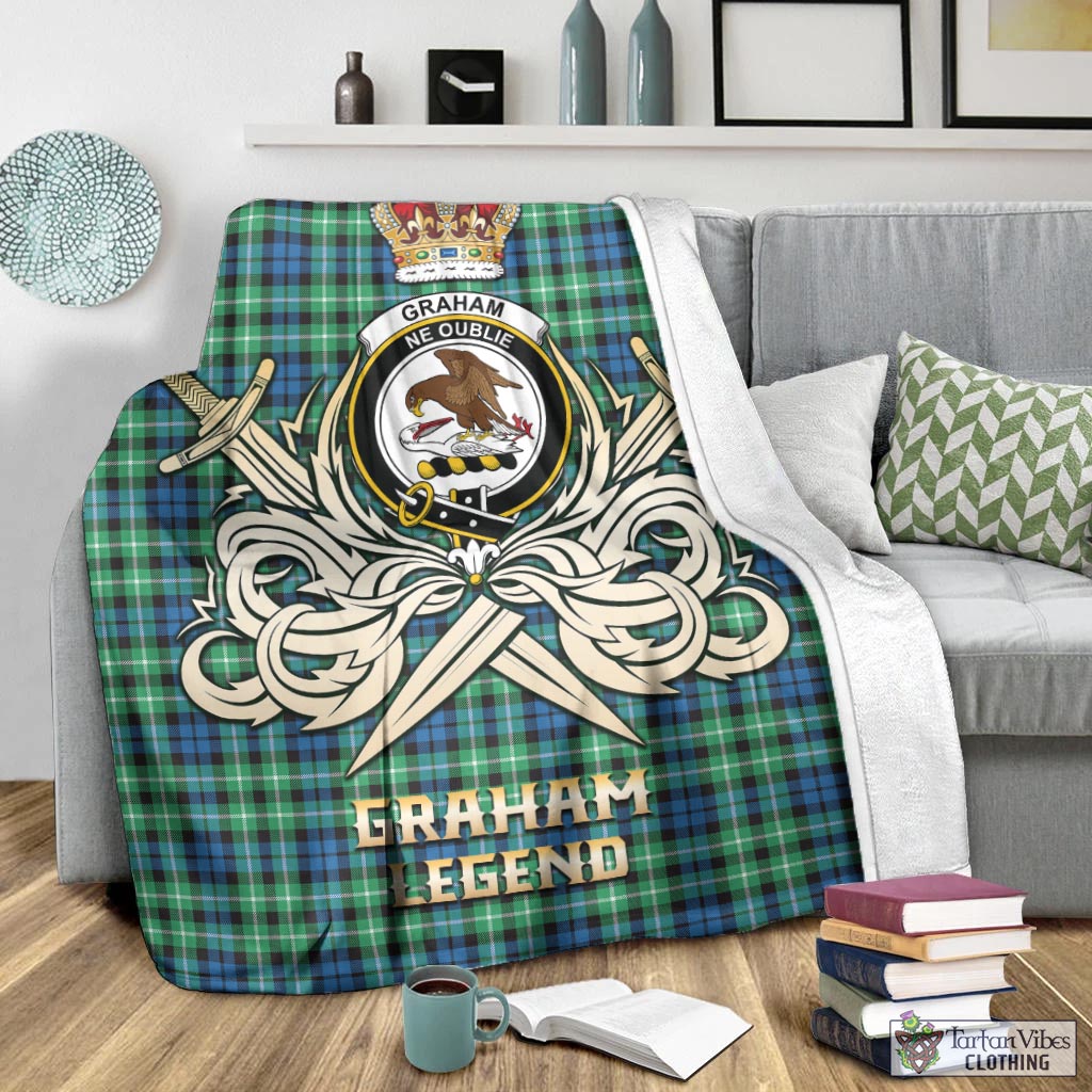 Tartan Vibes Clothing Graham of Montrose Ancient Tartan Blanket with Clan Crest and the Golden Sword of Courageous Legacy