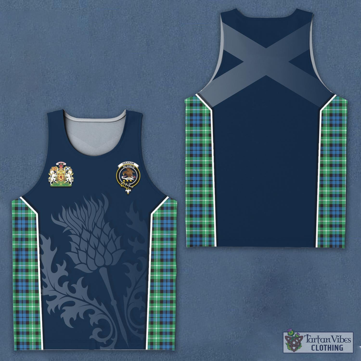 Tartan Vibes Clothing Graham of Montrose Ancient Tartan Men's Tanks Top with Family Crest and Scottish Thistle Vibes Sport Style