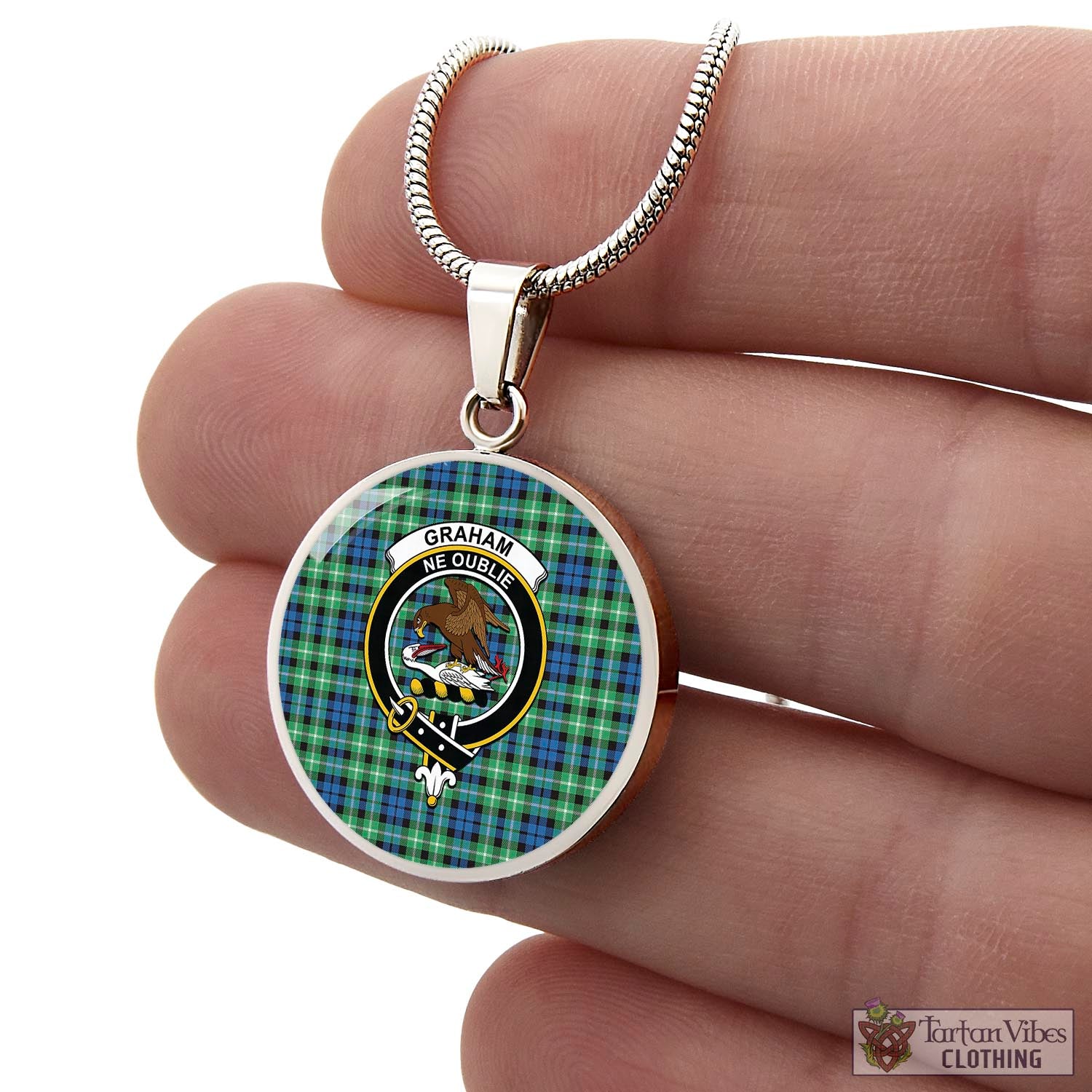 Tartan Vibes Clothing Graham of Montrose Ancient Tartan Circle Necklace with Family Crest