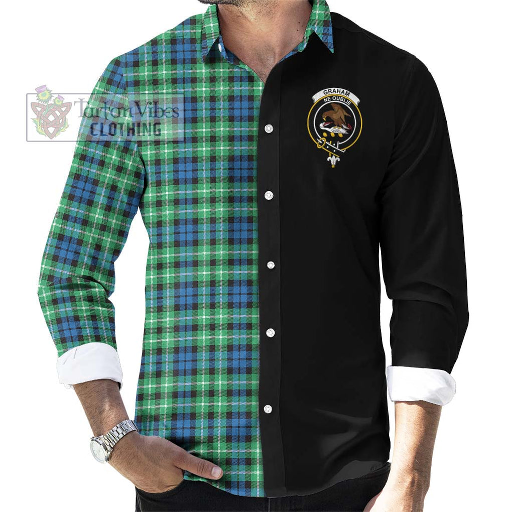 Graham Tartan Long Sleeve Button Shirt with Family Crest and Half Of Me Style - Tartanvibesclothing Shop