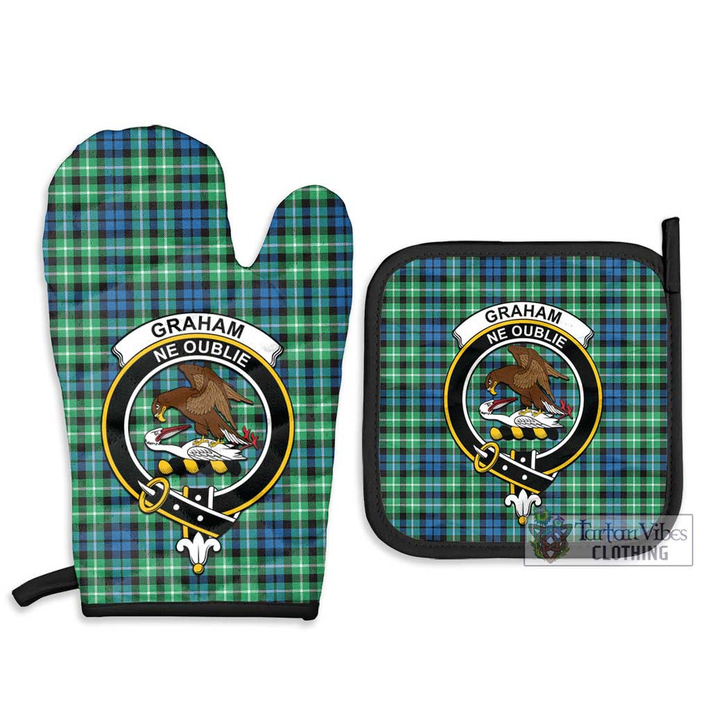 Graham Tartan Combo Oven Mitt & Pot-Holder with Family Crest Combo 1 Oven Mitt & 2 Pot-Holder Black - Tartan Vibes Clothing