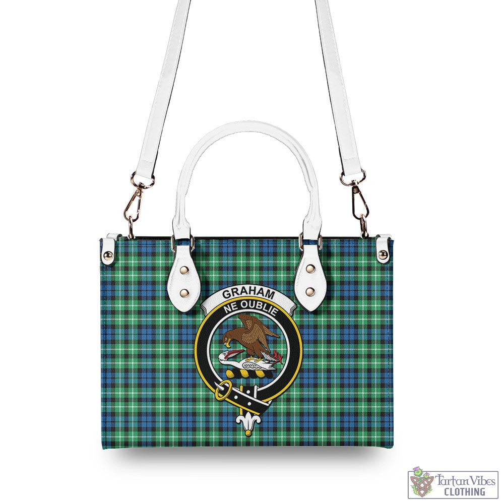 Tartan Vibes Clothing Graham of Montrose Ancient Tartan Luxury Leather Handbags with Family Crest