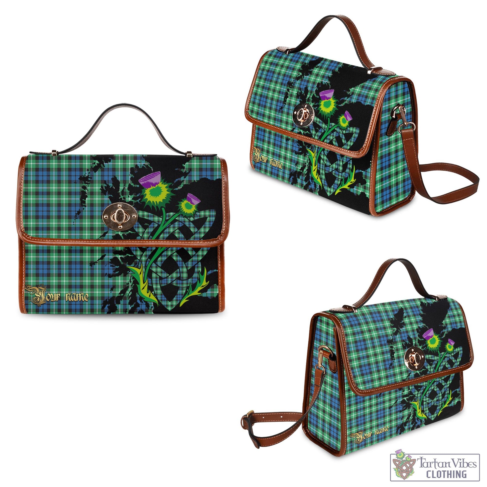 Tartan Vibes Clothing Graham of Montrose Ancient Tartan Waterproof Canvas Bag with Scotland Map and Thistle Celtic Accents