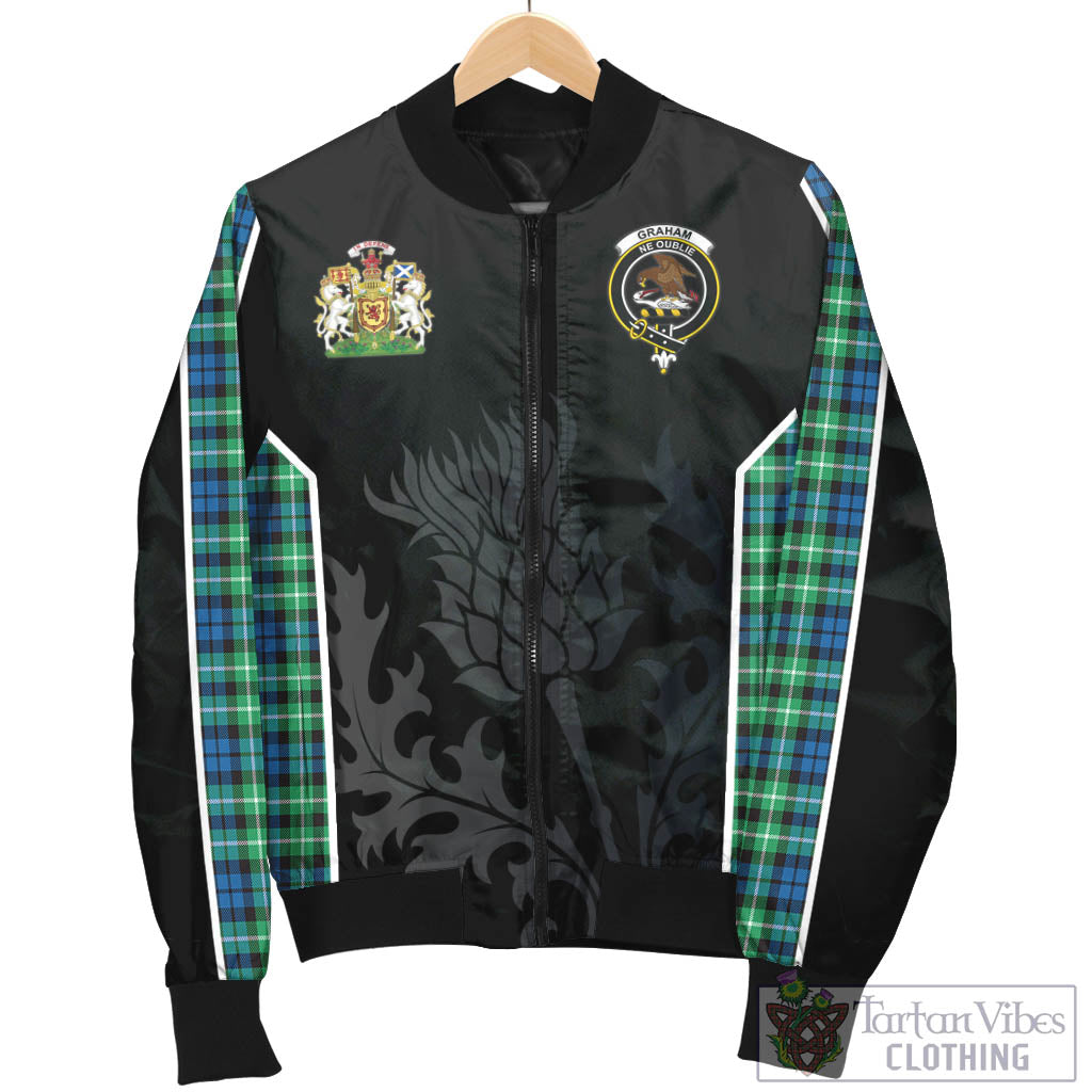 Tartan Vibes Clothing Graham of Montrose Ancient Tartan Bomber Jacket with Family Crest and Scottish Thistle Vibes Sport Style