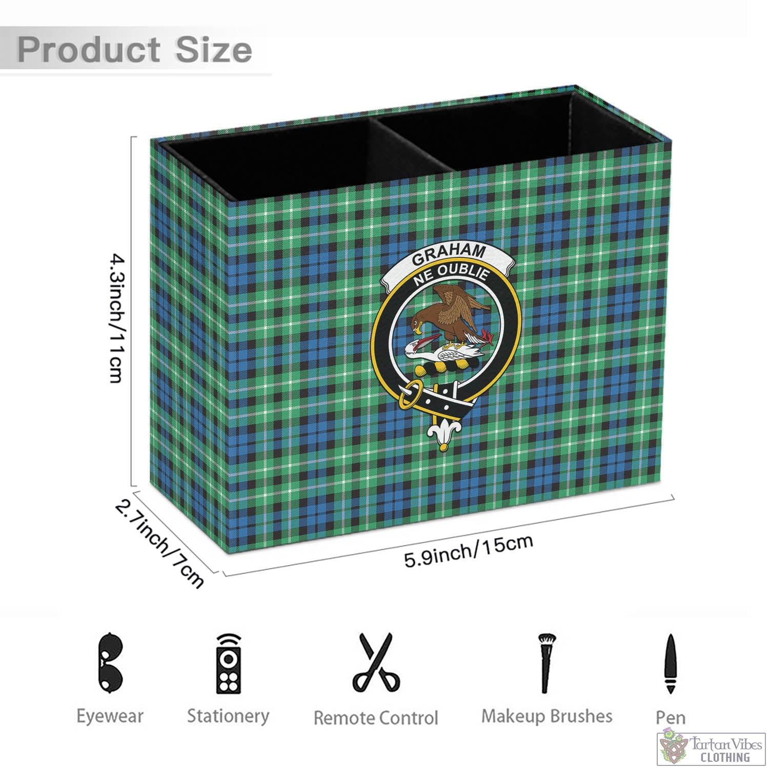 Tartan Vibes Clothing Graham of Montrose Ancient Tartan Pen Holder with Family Crest