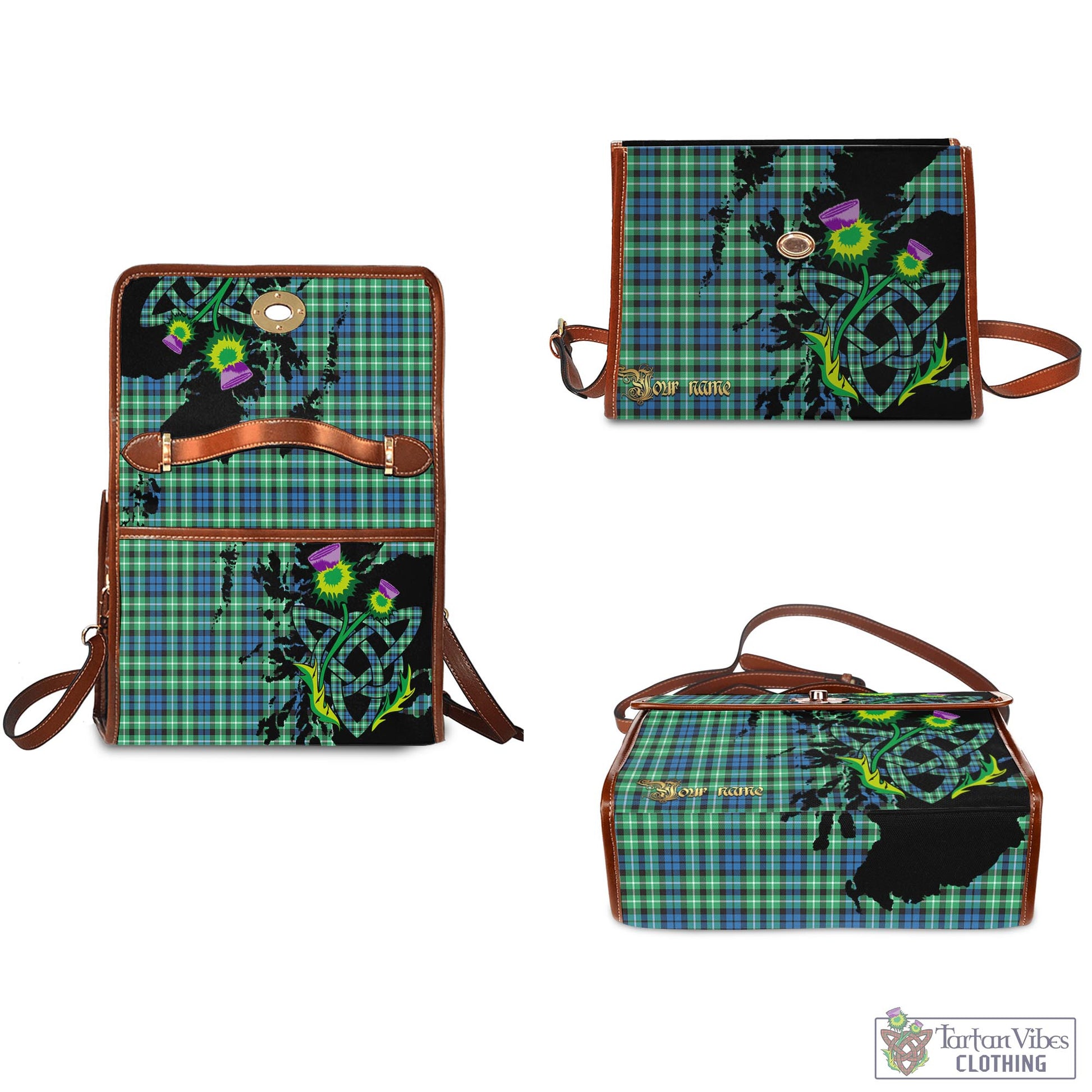 Tartan Vibes Clothing Graham of Montrose Ancient Tartan Waterproof Canvas Bag with Scotland Map and Thistle Celtic Accents