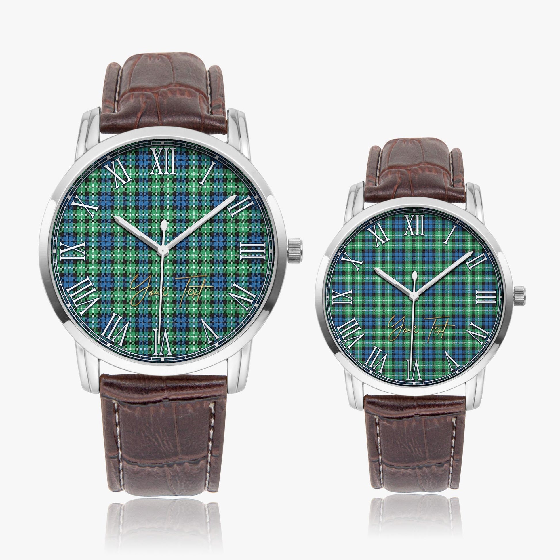 Graham of Montrose Ancient Tartan Personalized Your Text Leather Trap Quartz Watch Wide Type Silver Case With Brown Leather Strap - Tartanvibesclothing