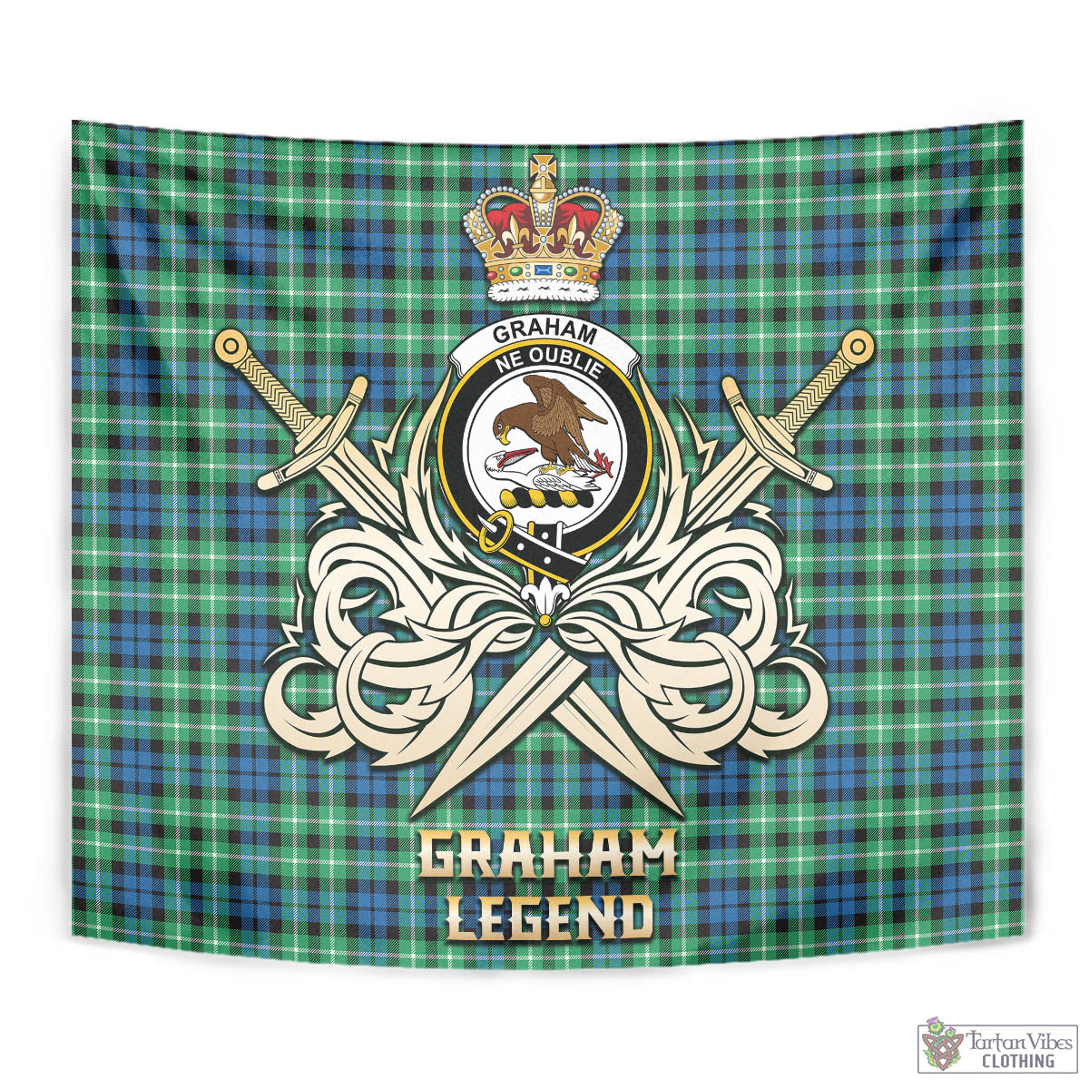 Tartan Vibes Clothing Graham of Montrose Ancient Tartan Tapestry with Clan Crest and the Golden Sword of Courageous Legacy