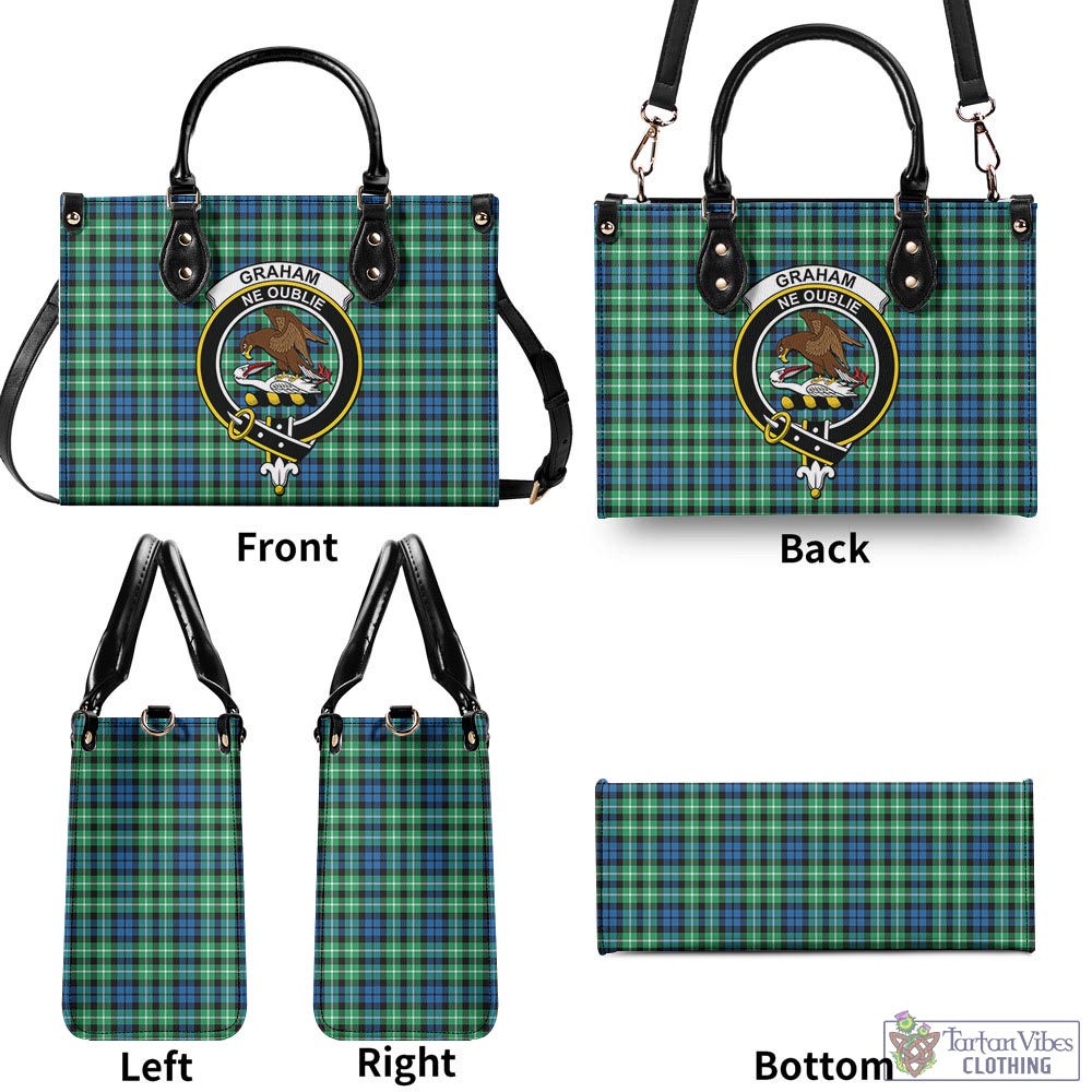 Tartan Vibes Clothing Graham of Montrose Ancient Tartan Luxury Leather Handbags with Family Crest