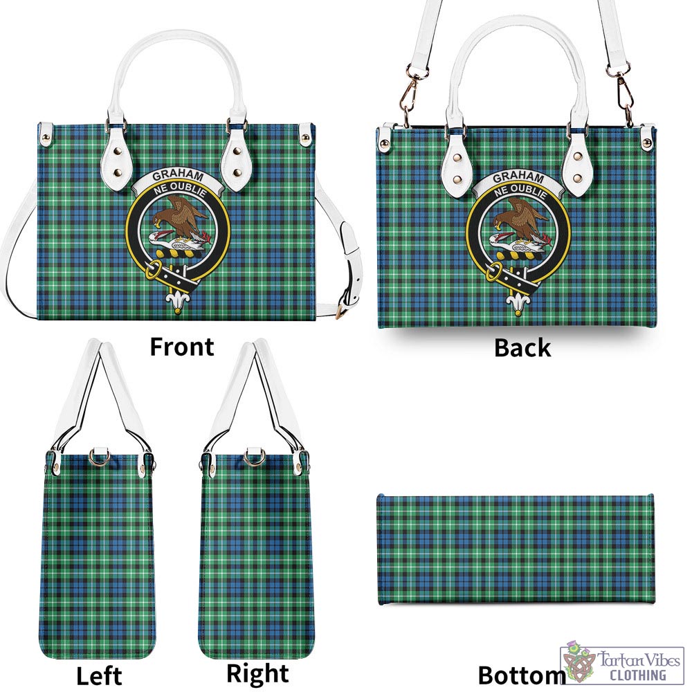 Tartan Vibes Clothing Graham of Montrose Ancient Tartan Luxury Leather Handbags with Family Crest