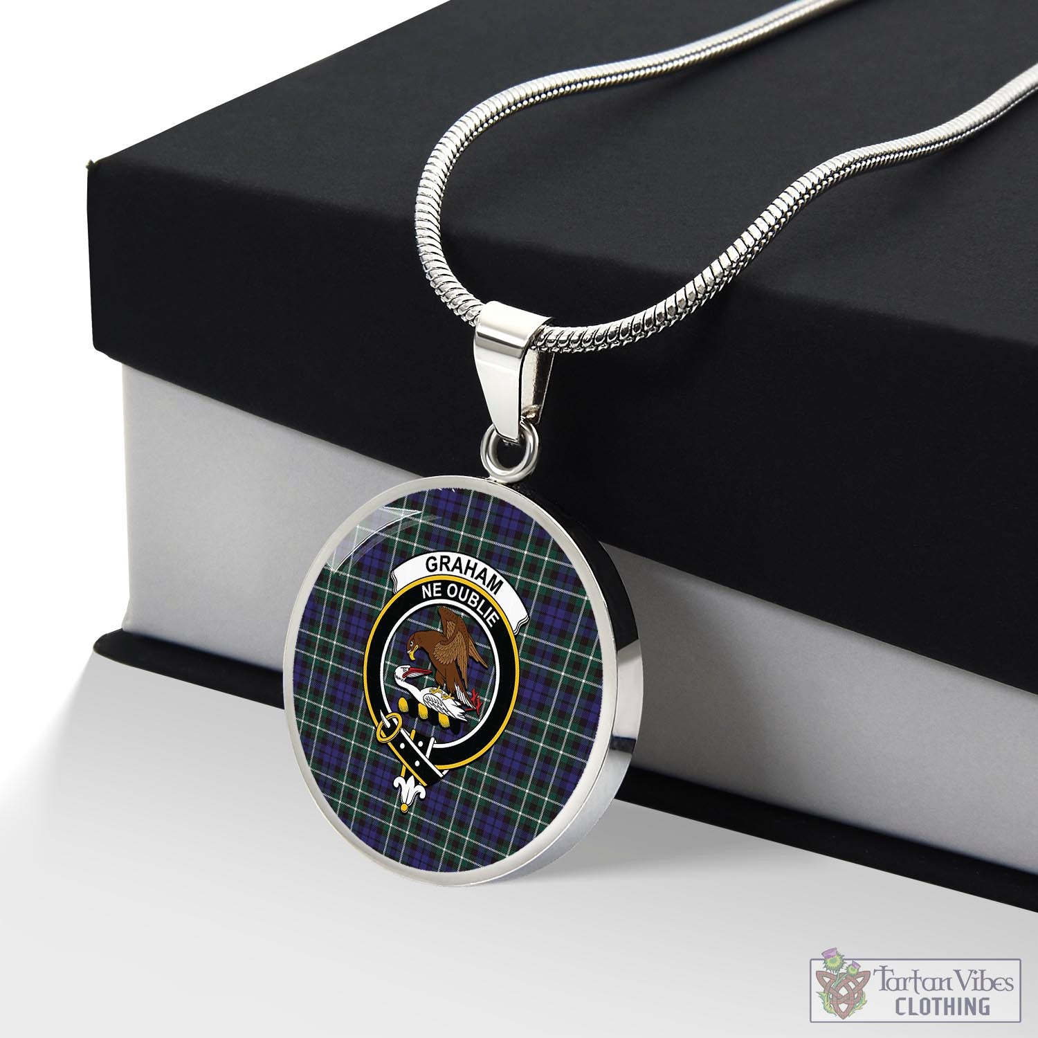 Tartan Vibes Clothing Graham of Montrose Modern Tartan Circle Necklace with Family Crest