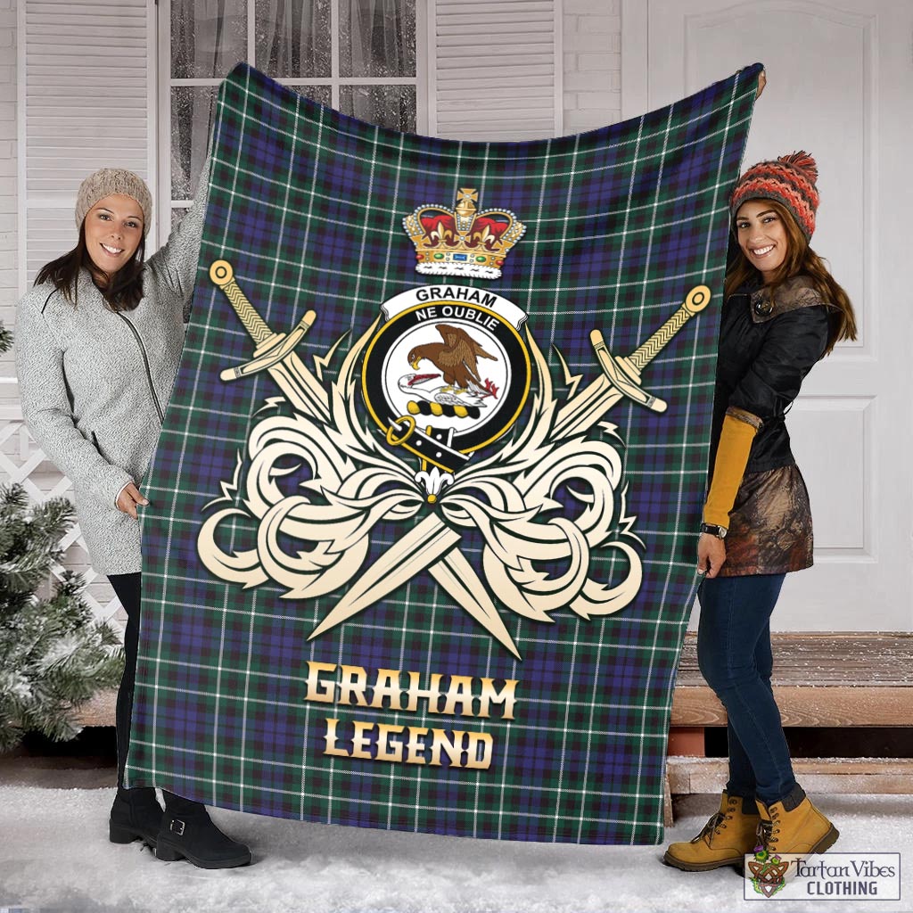 Tartan Vibes Clothing Graham of Montrose Modern Tartan Blanket with Clan Crest and the Golden Sword of Courageous Legacy