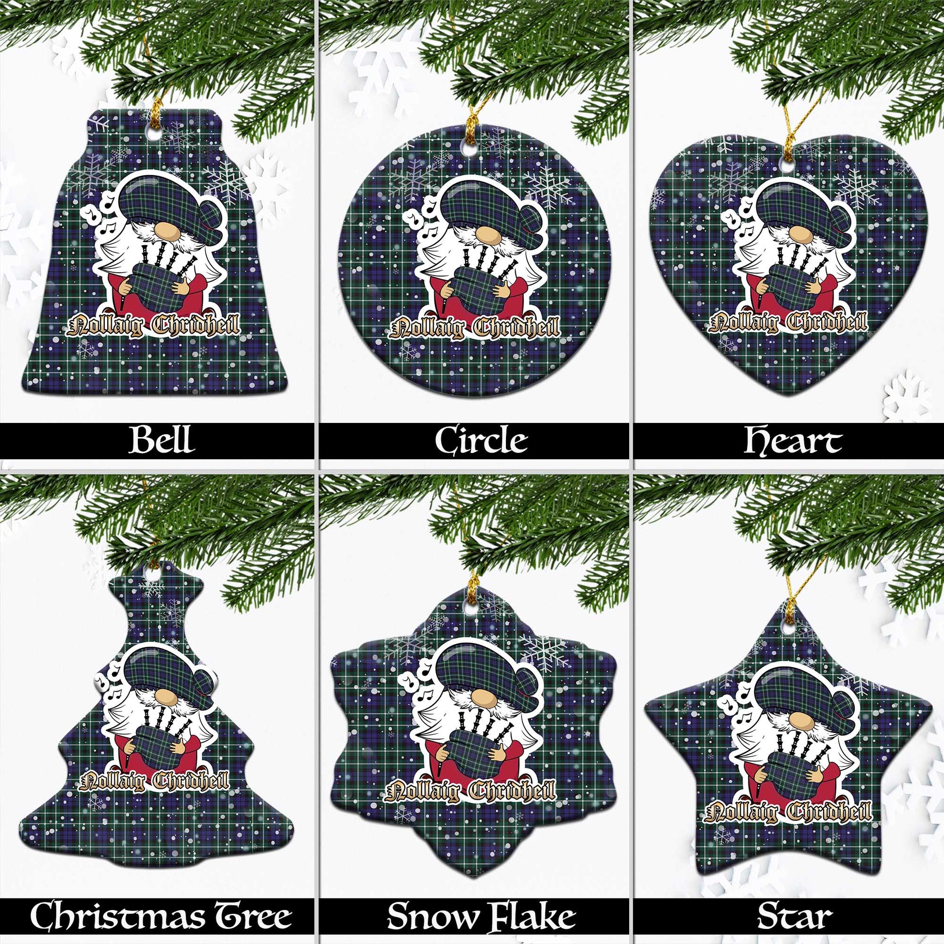 Graham of Montrose Modern Tartan Christmas Ornaments with Scottish Gnome Playing Bagpipes Ceramic - Tartanvibesclothing