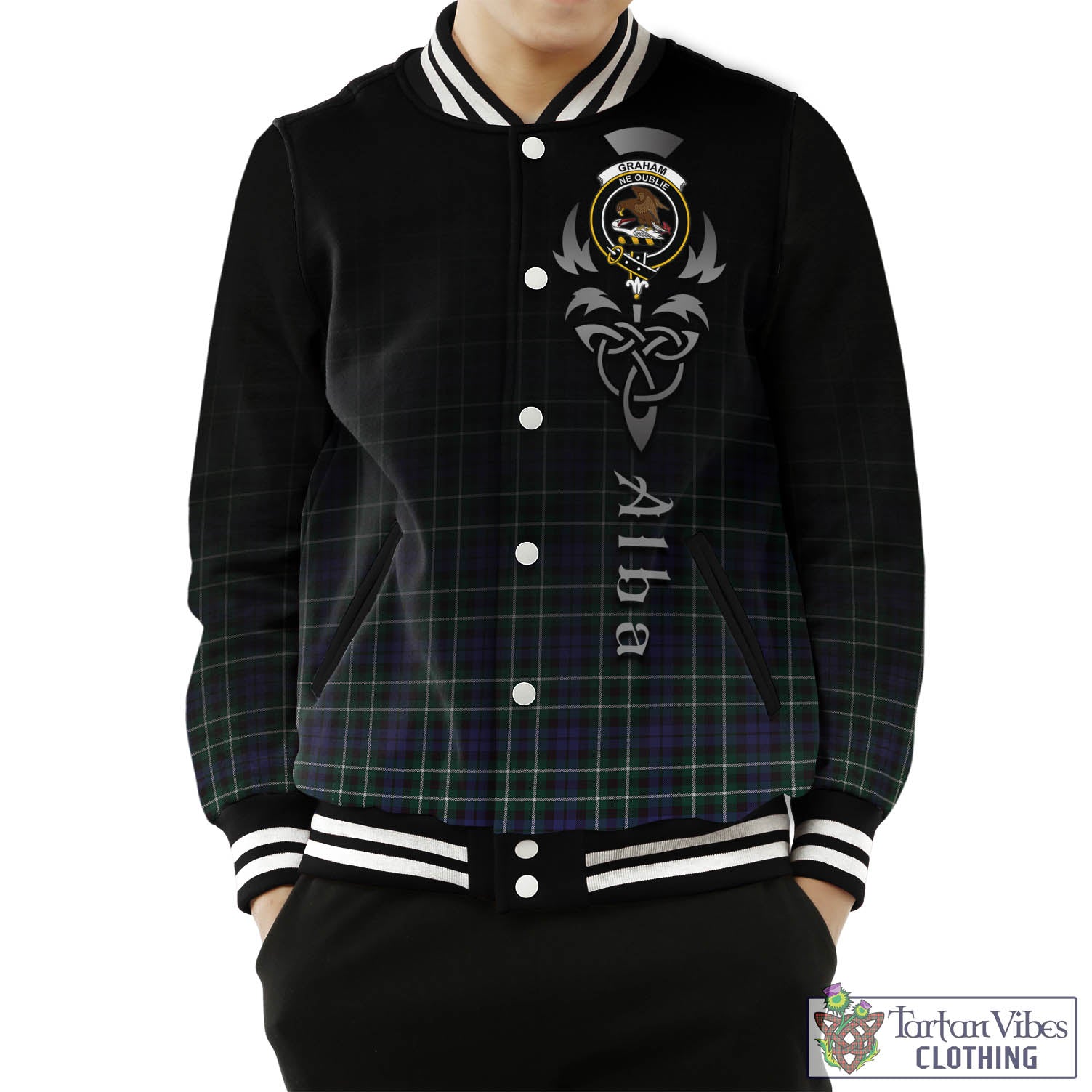 Tartan Vibes Clothing Graham of Montrose Modern Tartan Baseball Jacket Featuring Alba Gu Brath Family Crest Celtic Inspired