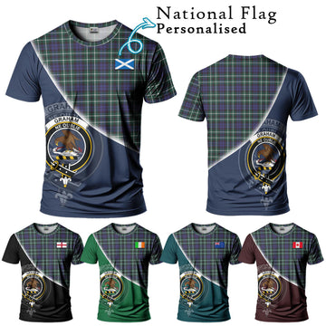 Graham of Montrose Modern Tartan T-Shirt with Personalised National Flag and Family Crest Half Style