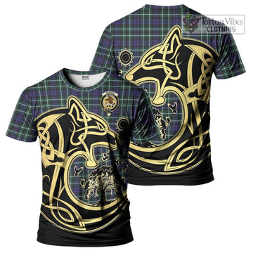 Graham of Montrose Modern Tartan T-Shirt with Family Crest Celtic Wolf Style