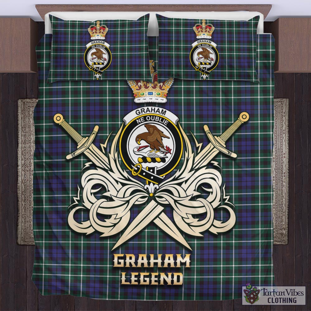 Tartan Vibes Clothing Graham of Montrose Modern Tartan Bedding Set with Clan Crest and the Golden Sword of Courageous Legacy