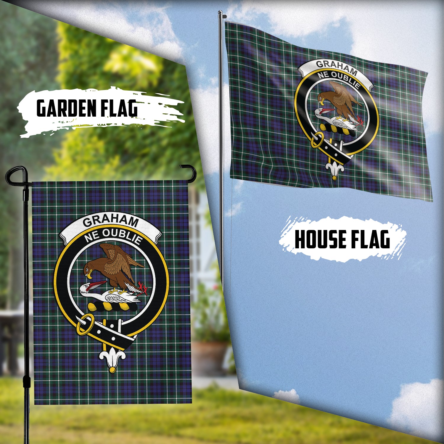 Graham of Montrose Modern Tartan Flag with Family Crest Garden Flag (Vertical) - Tartan Vibes Clothing