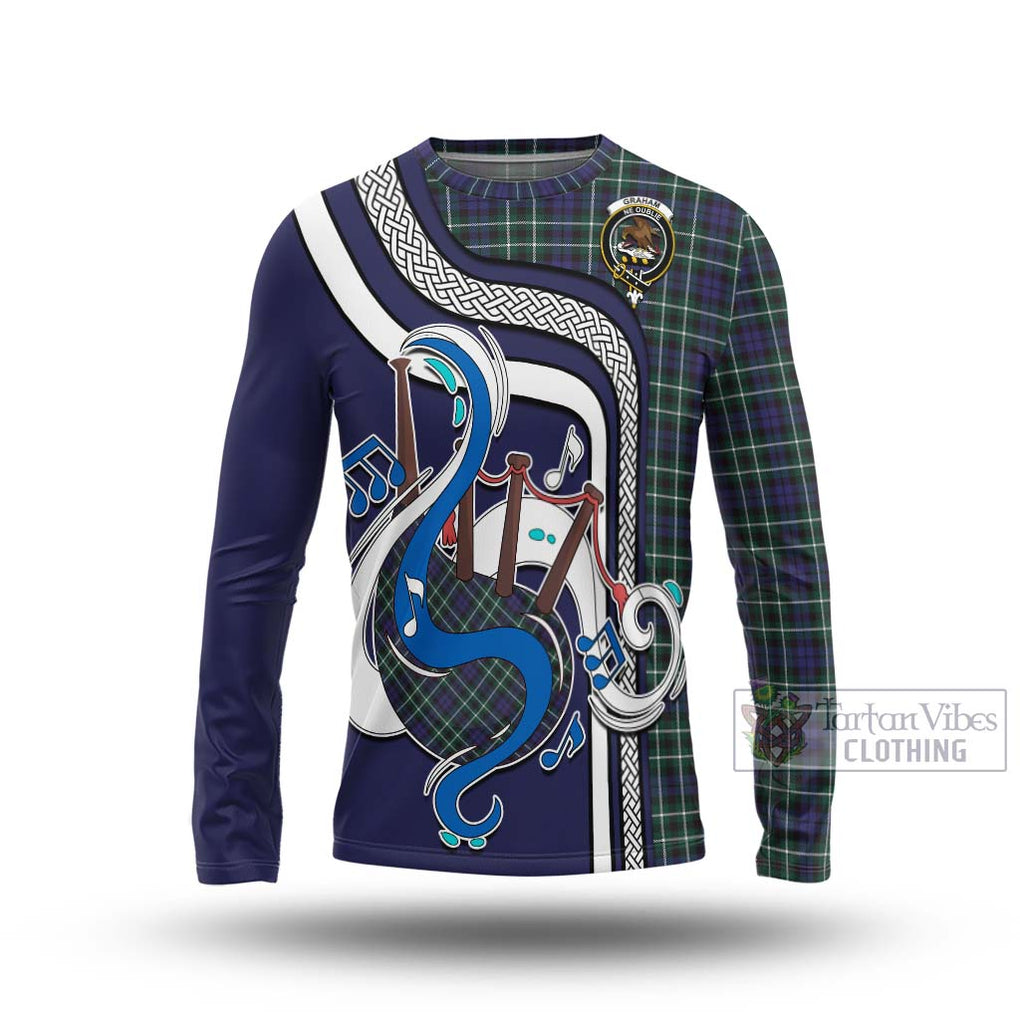 Tartan Vibes Clothing Graham of Montrose Modern Tartan Long Sleeve T-Shirt with Epic Bagpipe Style