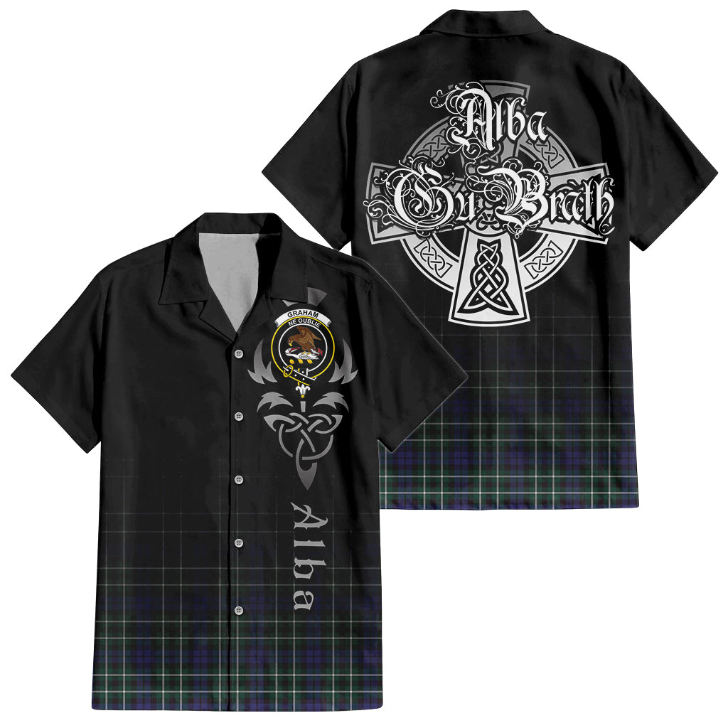 Tartan Vibes Clothing Graham of Montrose Modern Tartan Short Sleeve Button Up Featuring Alba Gu Brath Family Crest Celtic Inspired