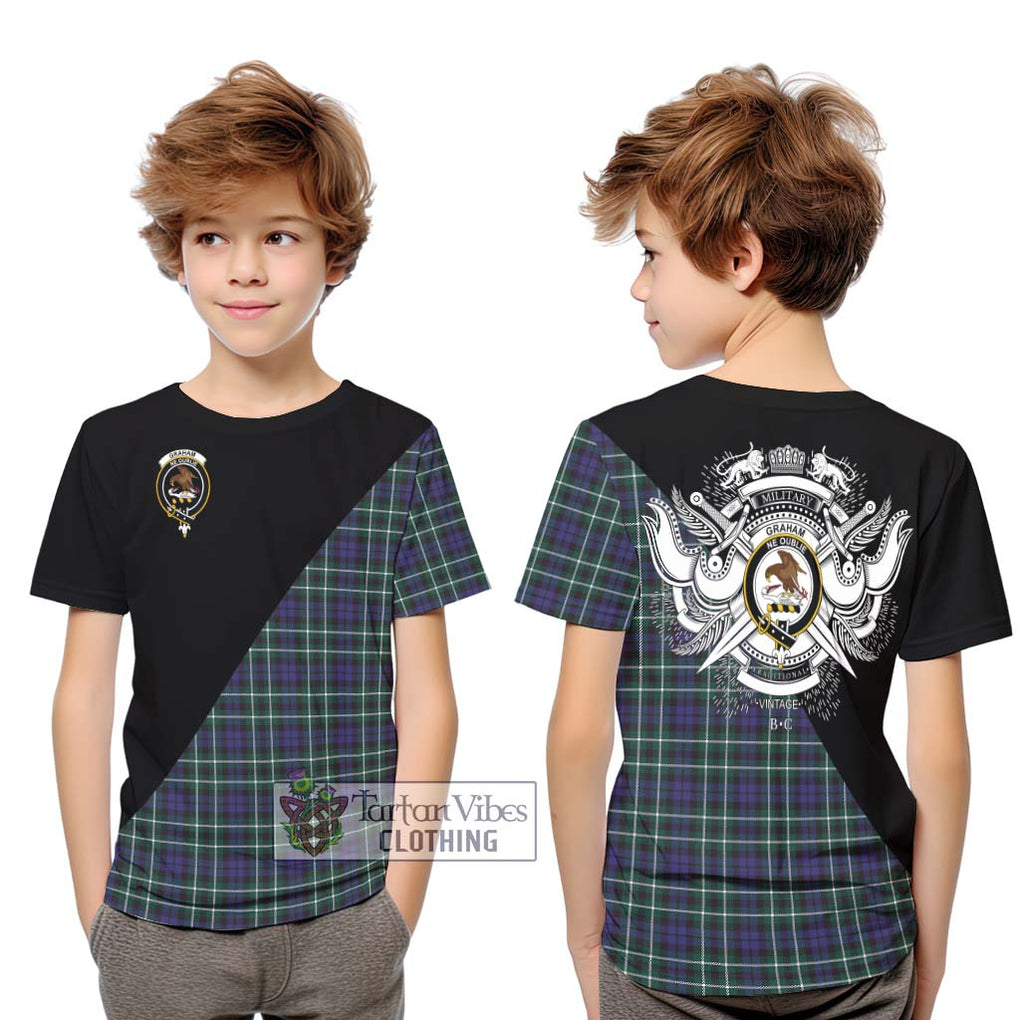 Graham of Montrose Modern Tartan Kid T-Shirt with Family Crest and Military Logo Style Youth XL Size14 - Tartanvibesclothing Shop