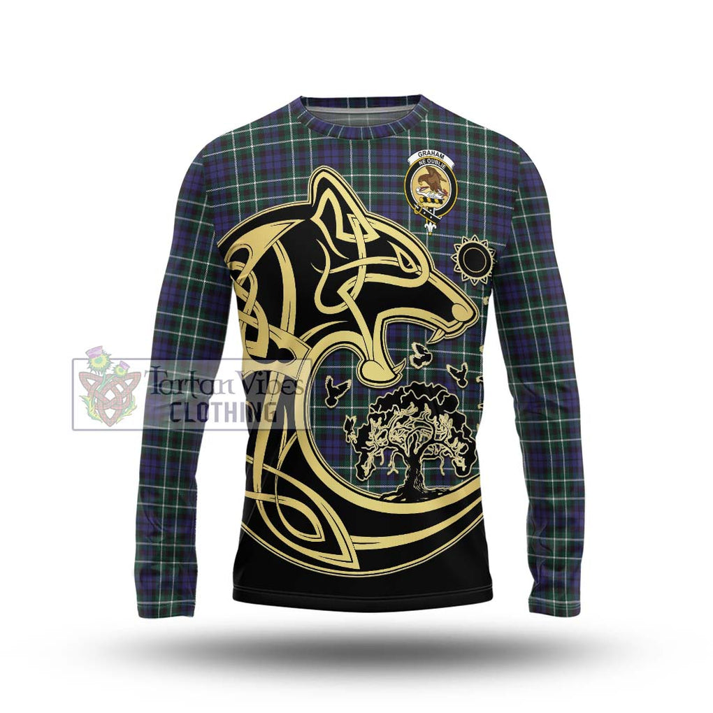 Graham of Montrose Modern Tartan Long Sleeve T-Shirt with Family Crest Celtic Wolf Style Unisex - Tartan Vibes Clothing