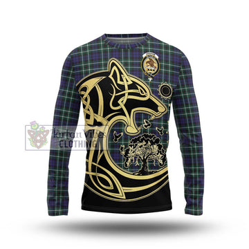 Graham of Montrose Modern Tartan Long Sleeve T-Shirt with Family Crest Celtic Wolf Style