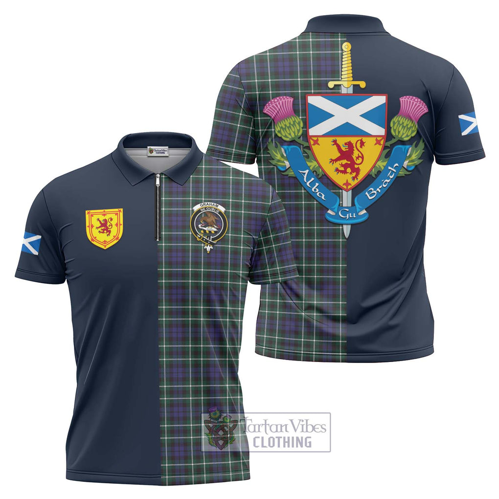 Tartan Vibes Clothing Graham of Montrose Modern Tartan Zipper Polo Shirt with Scottish Lion Royal Arm Half Style