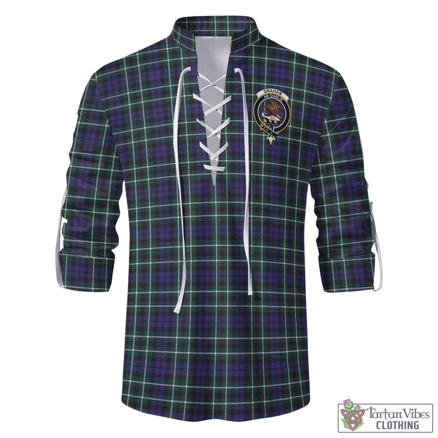 Tartan Vibes Clothing Graham of Montrose Modern Tartan Men's Scottish Traditional Jacobite Ghillie Kilt Shirt with Family Crest