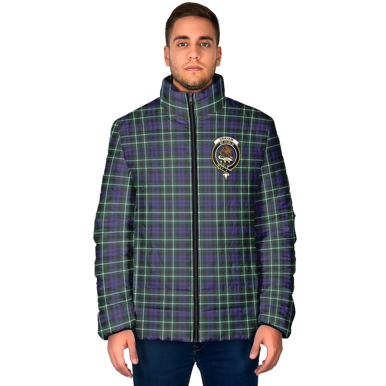 Graham of Montrose Modern Tartan Padded Jacket with Family Crest - Tartan Vibes Clothing