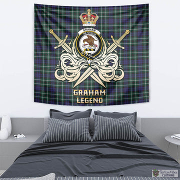 Graham of Montrose Modern Tartan Tapestry with Clan Crest and the Golden Sword of Courageous Legacy