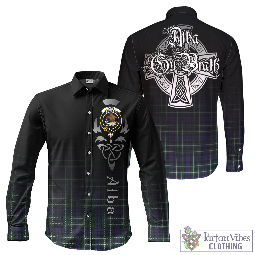 Tartan Vibes Clothing Graham of Montrose Modern Tartan Long Sleeve Button Up Featuring Alba Gu Brath Family Crest Celtic Inspired