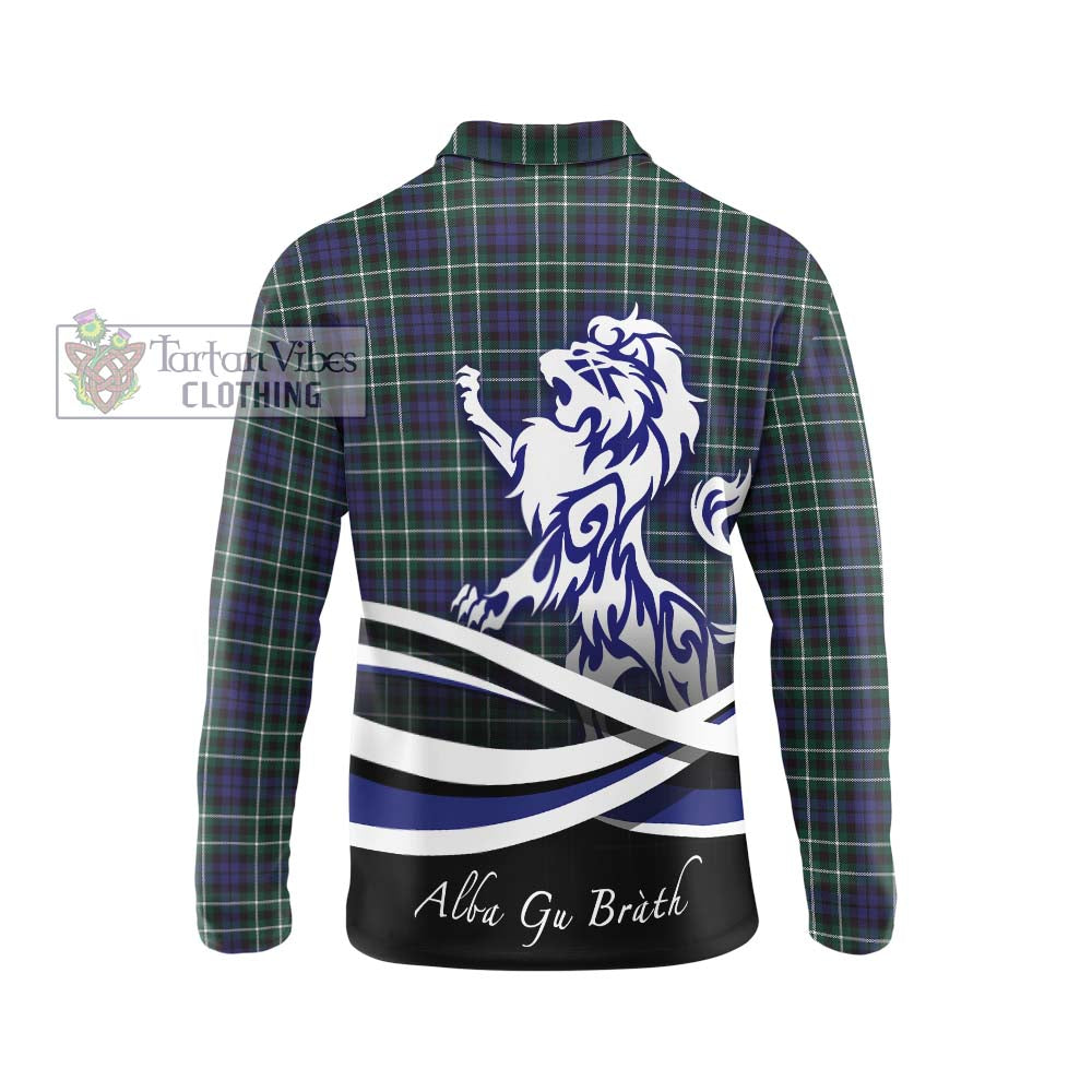 Graham of Montrose Modern Tartan Long Sleeve Polo Shirt with Alba Gu Brath Regal Lion Emblem - Tartanvibesclothing Shop