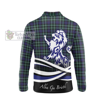 Graham of Montrose Modern Tartan Long Sleeve Polo Shirt with Alba Gu Brath Regal Lion Emblem