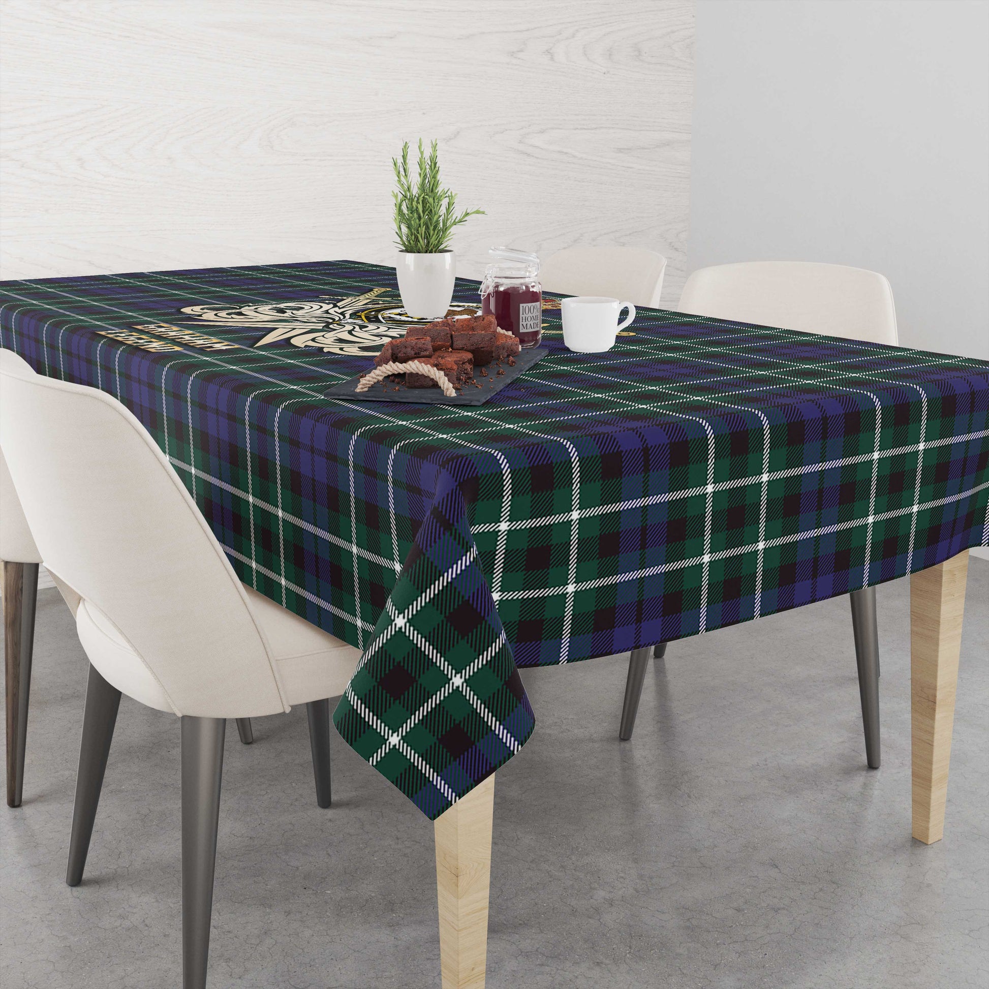 Tartan Vibes Clothing Graham of Montrose Modern Tartan Tablecloth with Clan Crest and the Golden Sword of Courageous Legacy