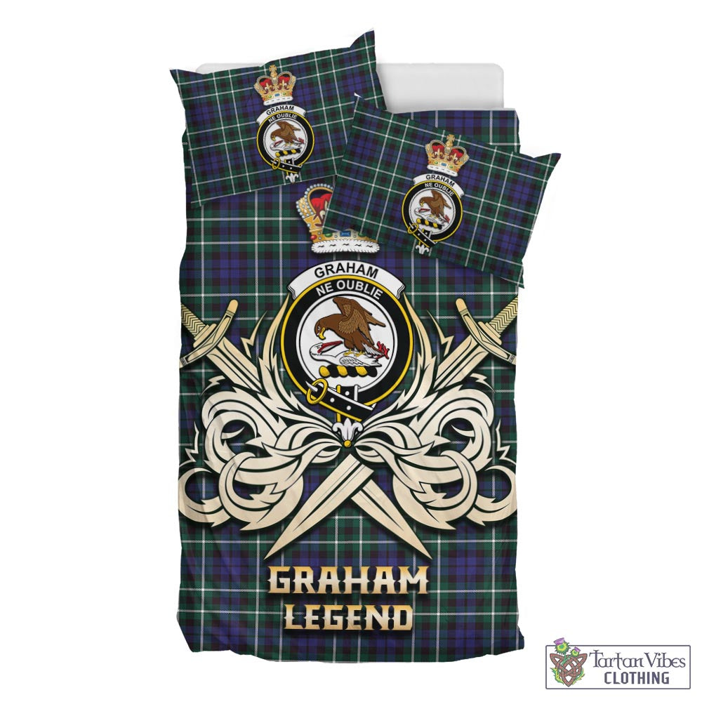 Tartan Vibes Clothing Graham of Montrose Modern Tartan Bedding Set with Clan Crest and the Golden Sword of Courageous Legacy