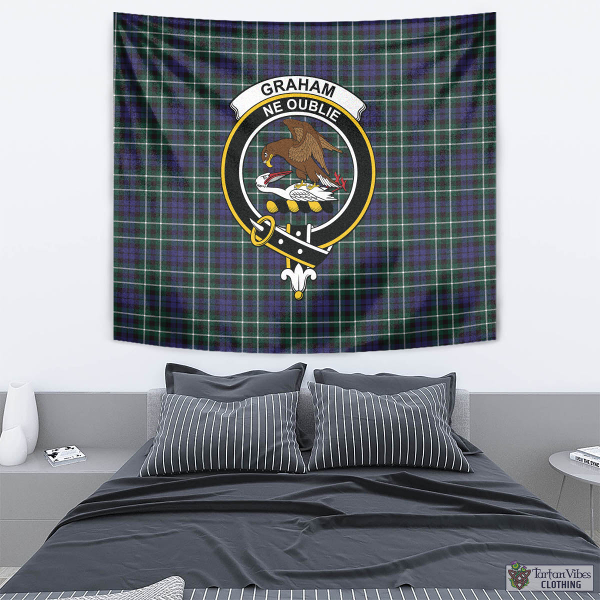 Tartan Vibes Clothing Graham of Montrose Modern Tartan Tapestry Wall Hanging and Home Decor for Room with Family Crest