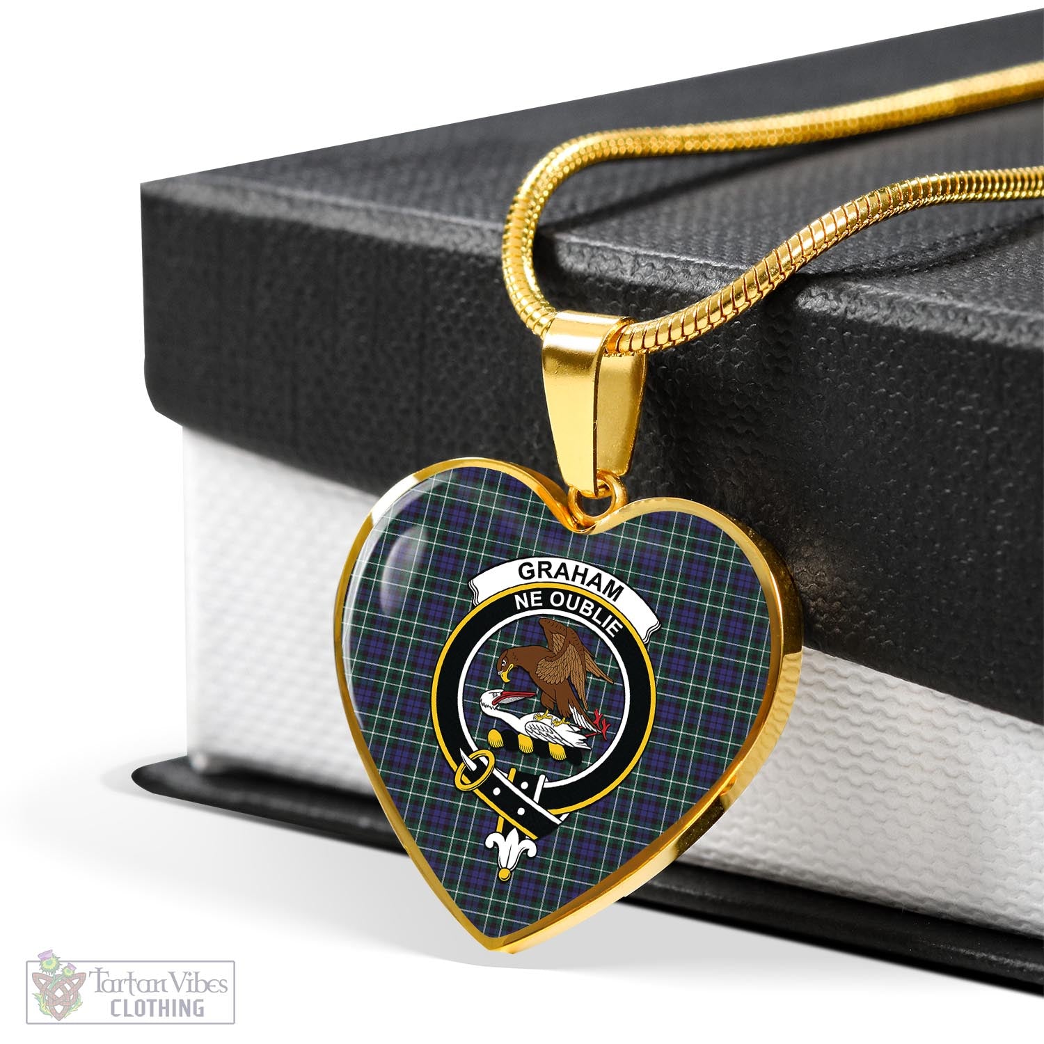 Tartan Vibes Clothing Graham of Montrose Modern Tartan Heart Necklace with Family Crest