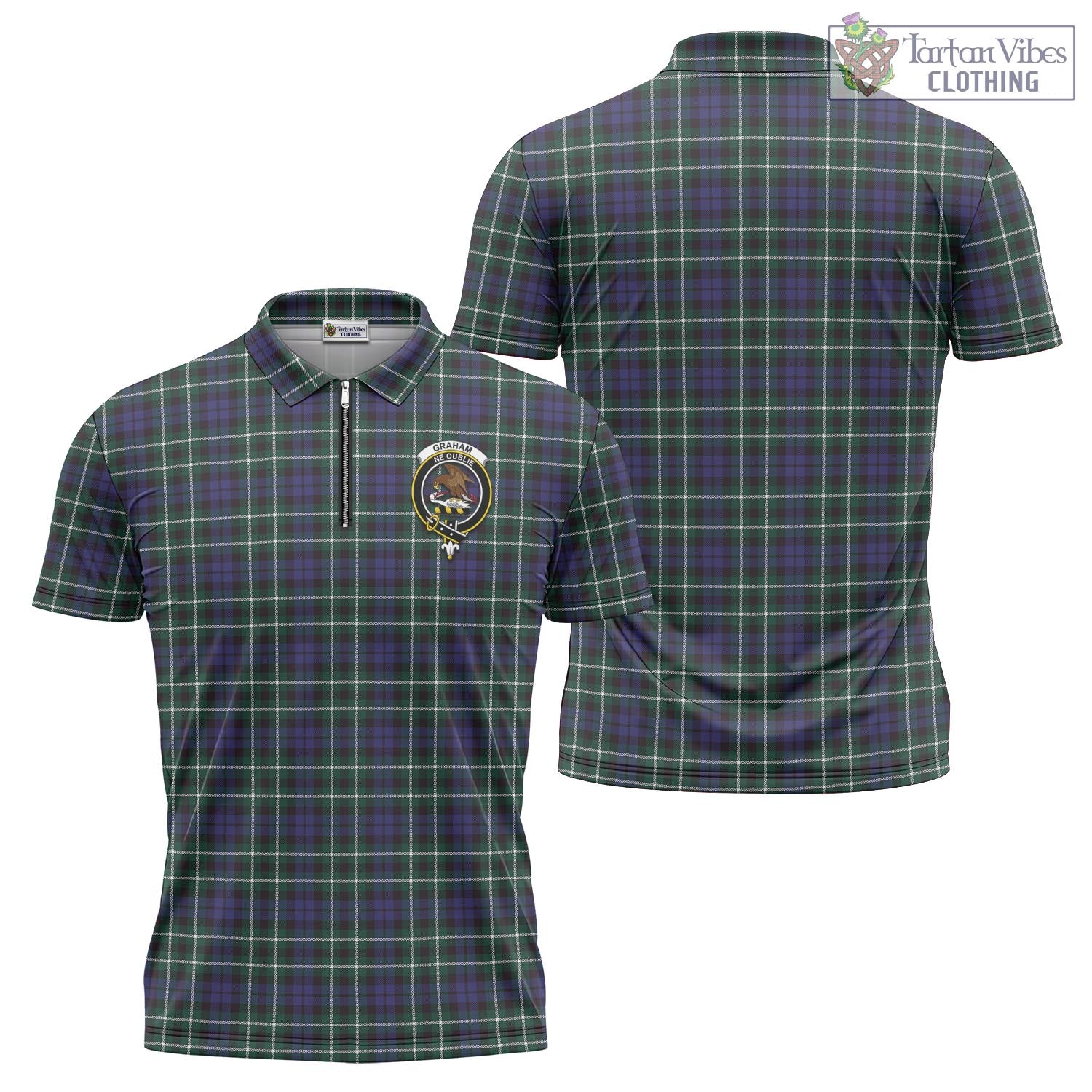 Tartan Vibes Clothing Graham of Montrose Modern Tartan Zipper Polo Shirt with Family Crest