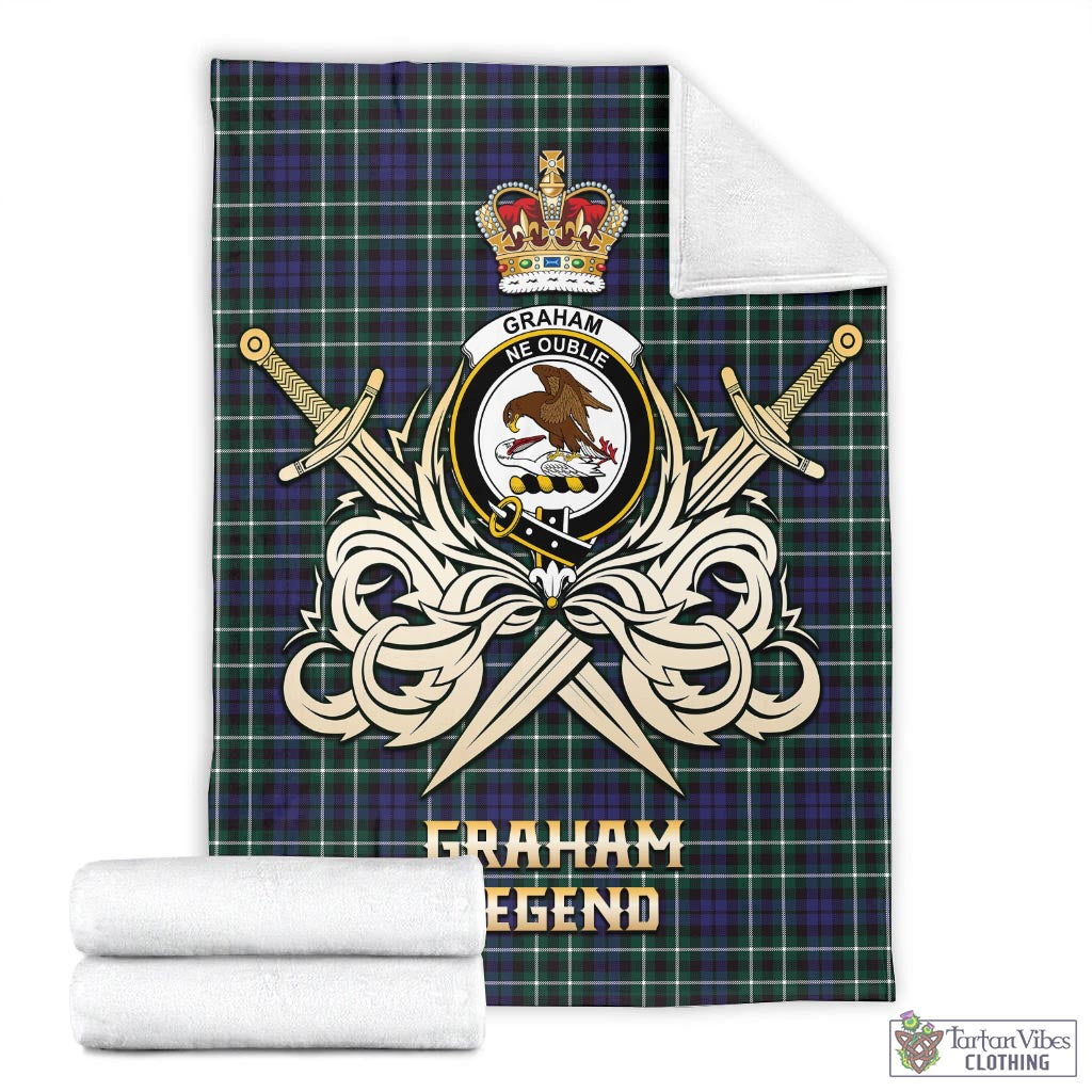 Tartan Vibes Clothing Graham of Montrose Modern Tartan Blanket with Clan Crest and the Golden Sword of Courageous Legacy