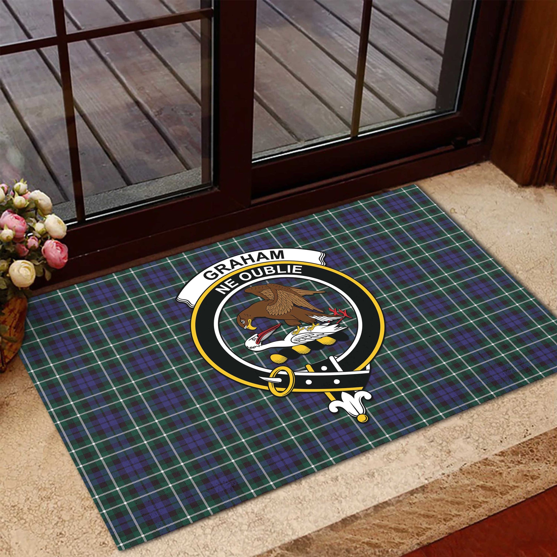 Graham of Montrose Modern Tartan Door Mat with Family Crest - Tartanvibesclothing