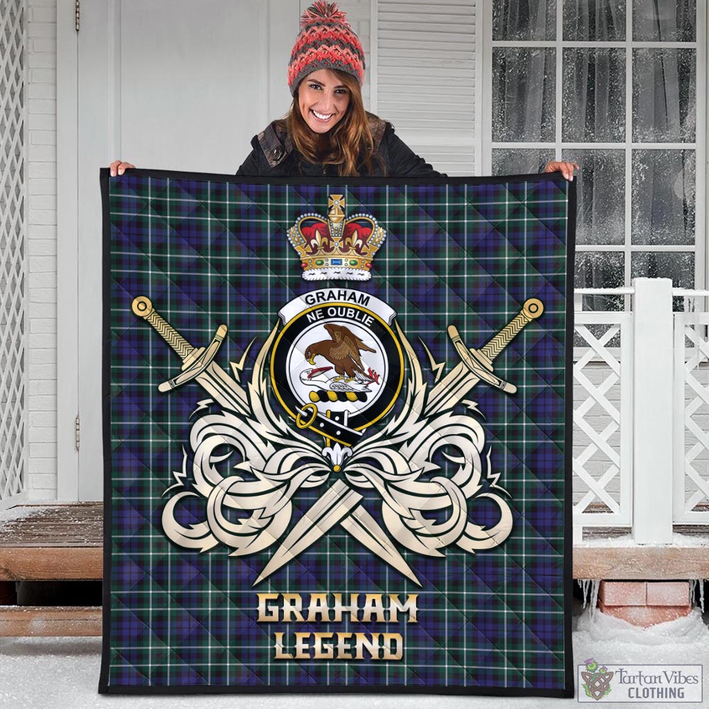 Tartan Vibes Clothing Graham of Montrose Modern Tartan Quilt with Clan Crest and the Golden Sword of Courageous Legacy