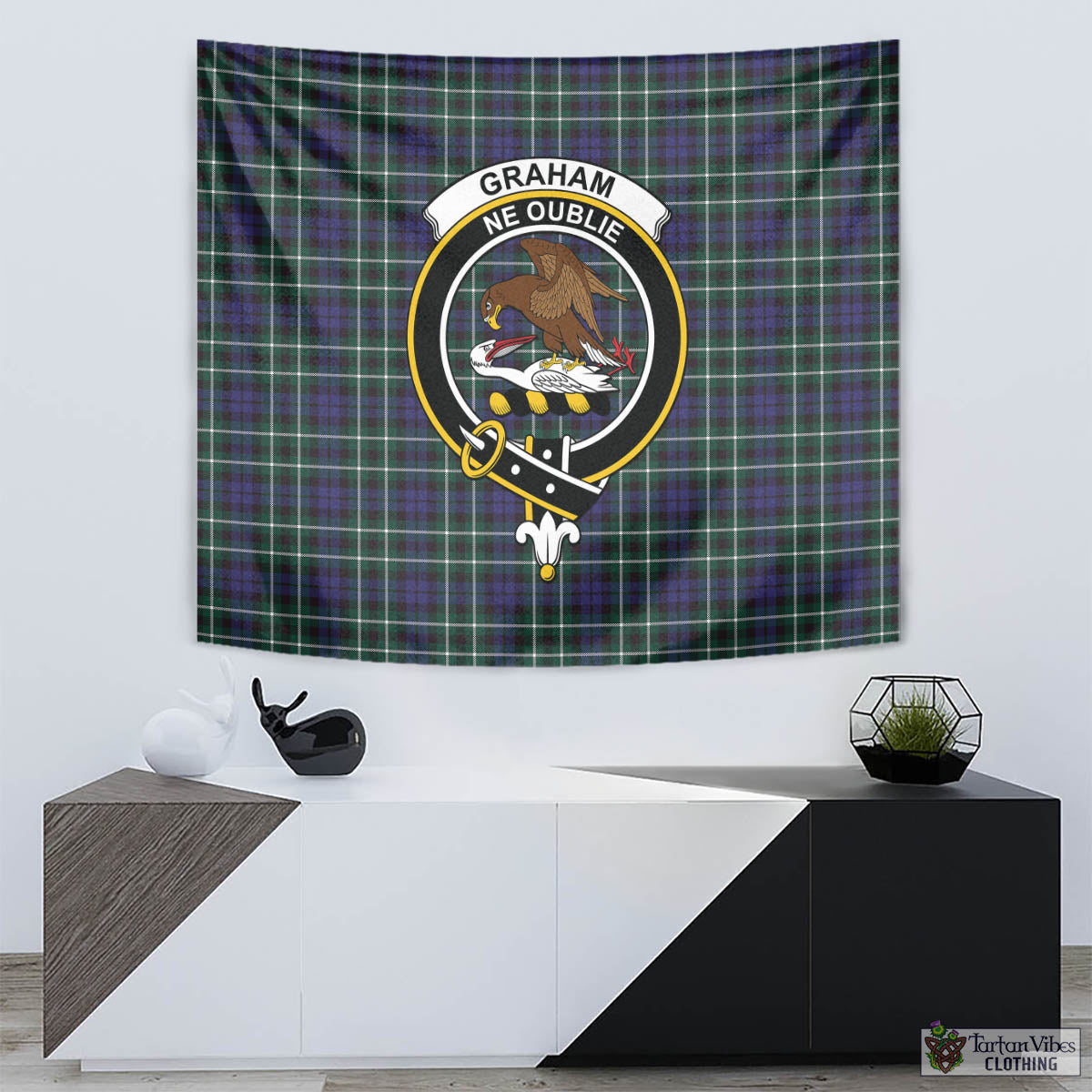 Tartan Vibes Clothing Graham of Montrose Modern Tartan Tapestry Wall Hanging and Home Decor for Room with Family Crest