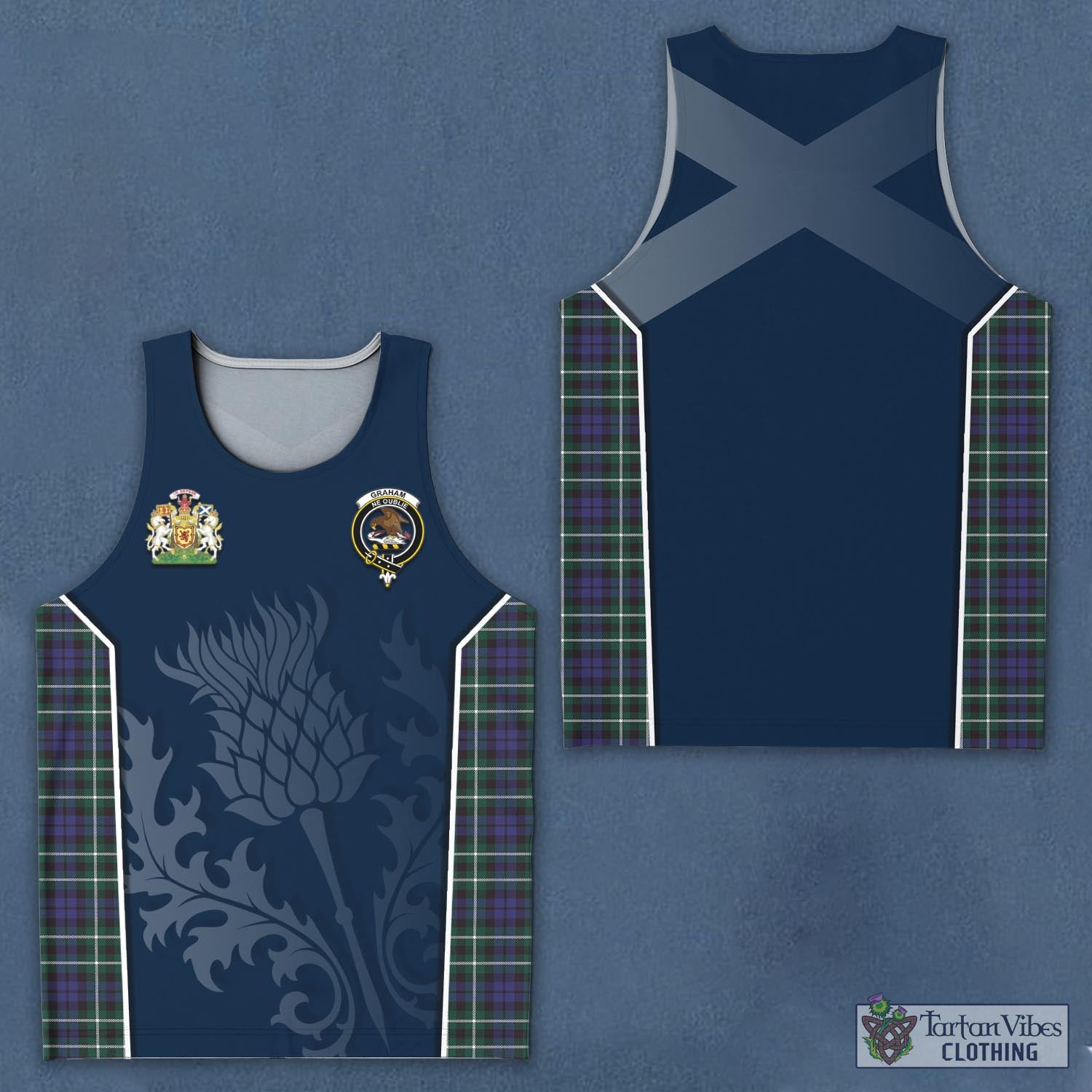 Tartan Vibes Clothing Graham of Montrose Modern Tartan Men's Tanks Top with Family Crest and Scottish Thistle Vibes Sport Style