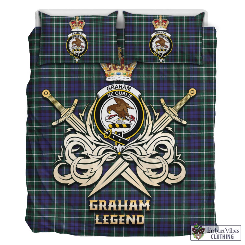 Tartan Vibes Clothing Graham of Montrose Modern Tartan Bedding Set with Clan Crest and the Golden Sword of Courageous Legacy