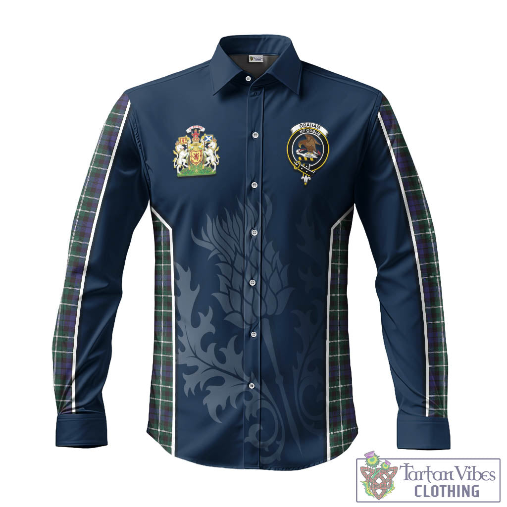 Tartan Vibes Clothing Graham of Montrose Modern Tartan Long Sleeve Button Up Shirt with Family Crest and Scottish Thistle Vibes Sport Style