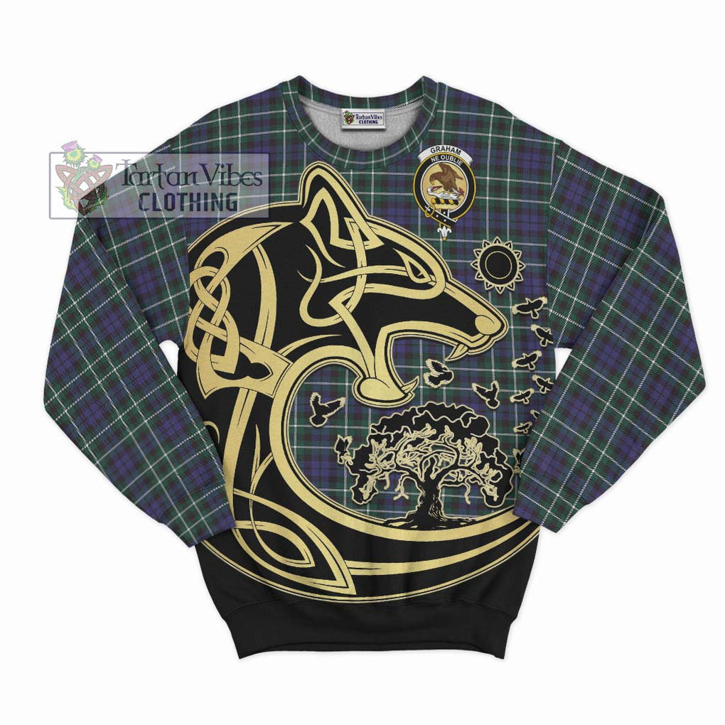 Graham of Montrose Modern Tartan Sweatshirt with Family Crest Celtic Wolf Style - Tartan Vibes Clothing