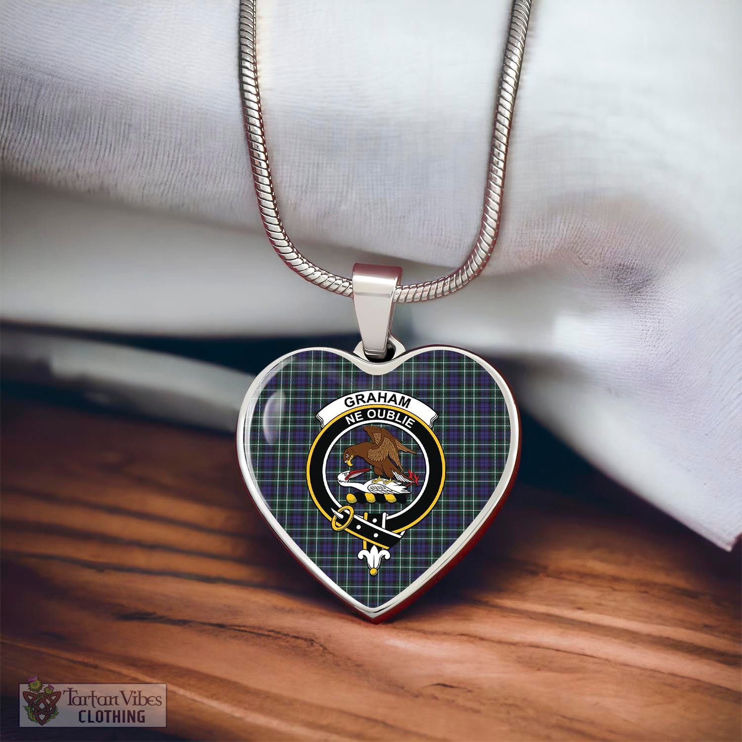 Tartan Vibes Clothing Graham of Montrose Modern Tartan Heart Necklace with Family Crest