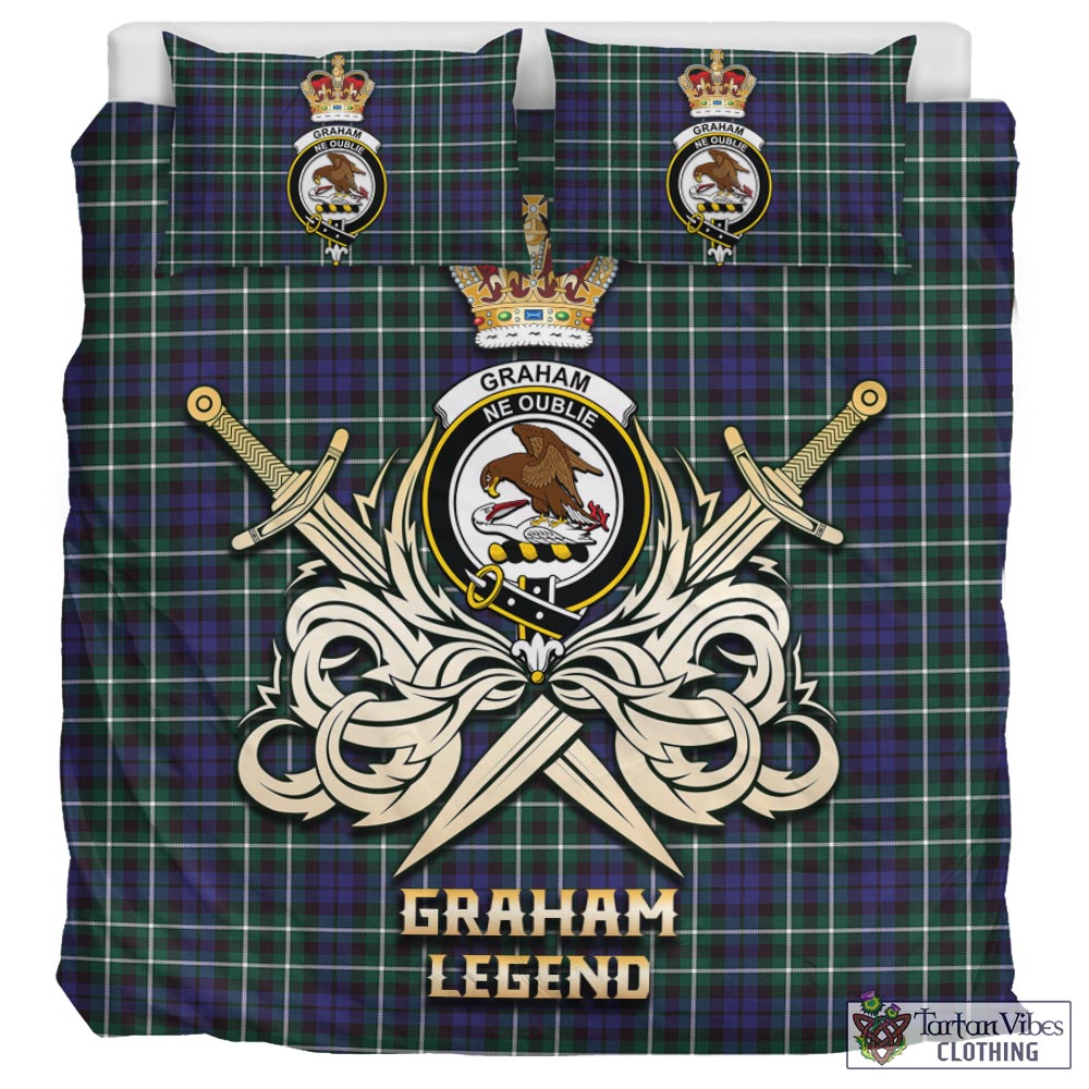 Tartan Vibes Clothing Graham of Montrose Modern Tartan Bedding Set with Clan Crest and the Golden Sword of Courageous Legacy